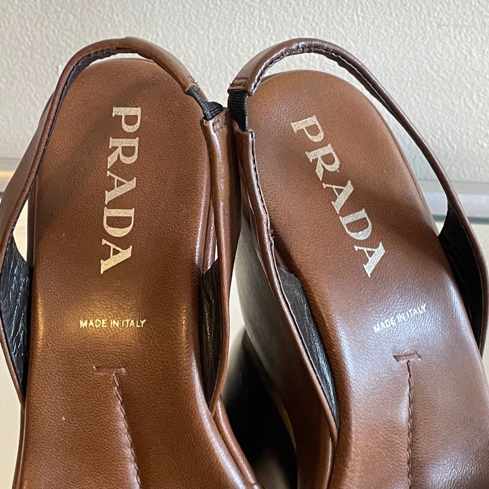 Prada
Brown Leather Slingback Wedge 
Sandals 
38.5 - Picture 4 of 16